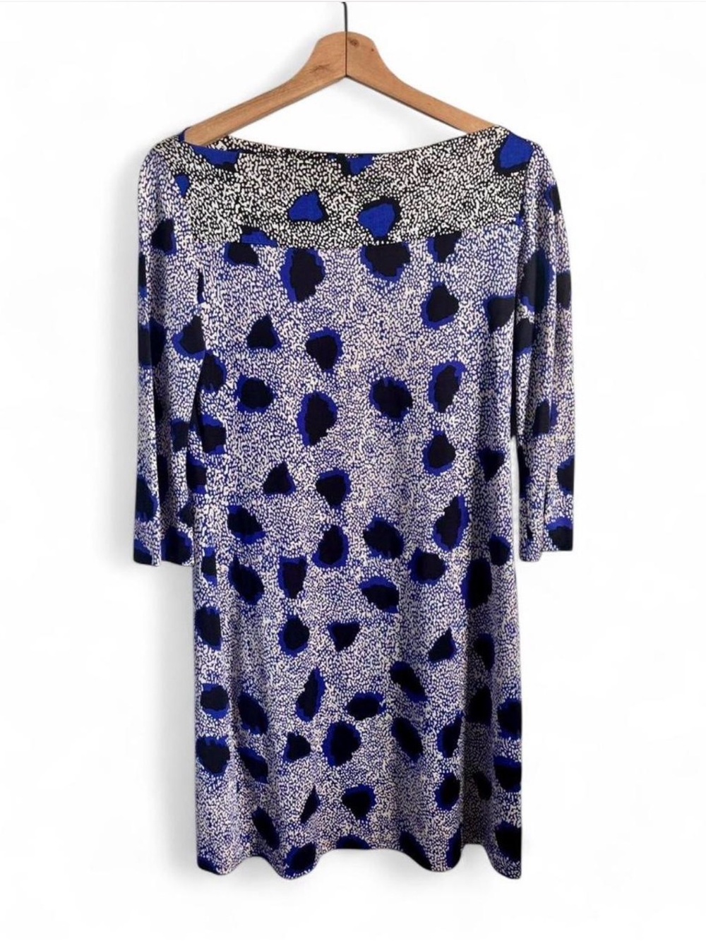 Diane von Furstenberg Silk Shift Dress retro vintage mod black blue print Size 6